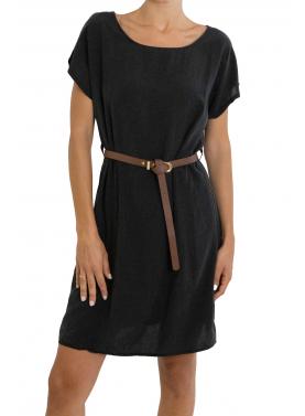 Vestito con cintura tinta unita collo a scatoletta "Moon"